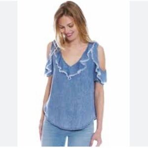 BILLY T  Frayed detail Ruffle Top with Fringe NWT